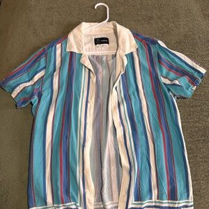 Blue and White Striped Casual Button Down Shirt